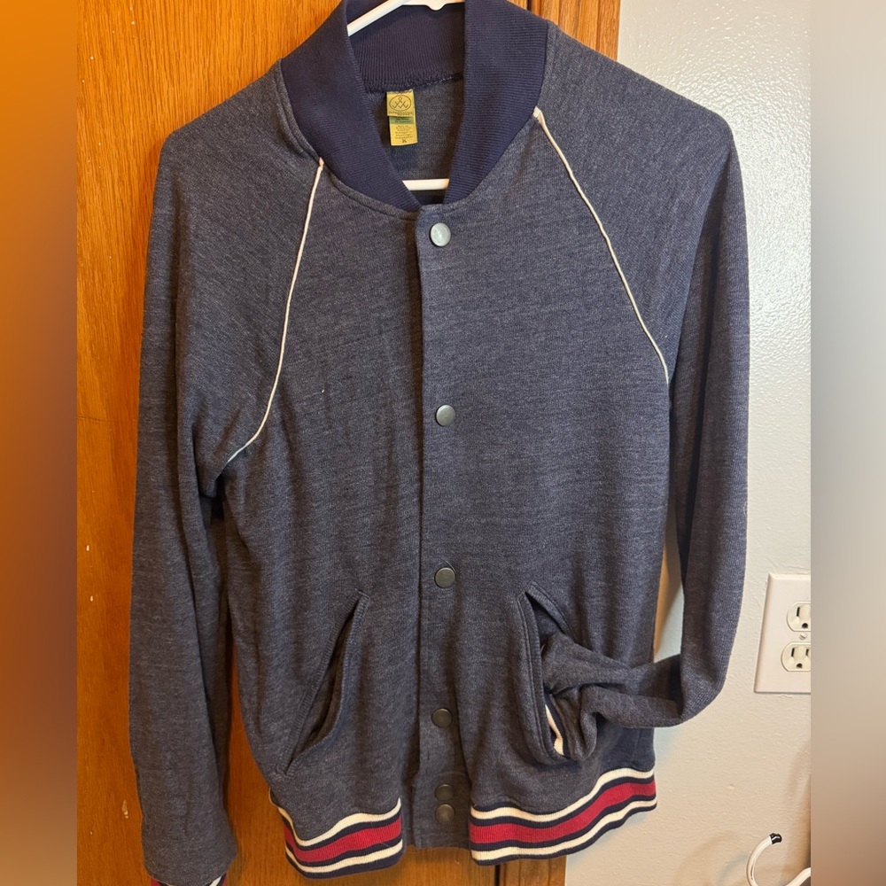 Alternative earth size MED snap up sweatshirt with cuff and bottom trim